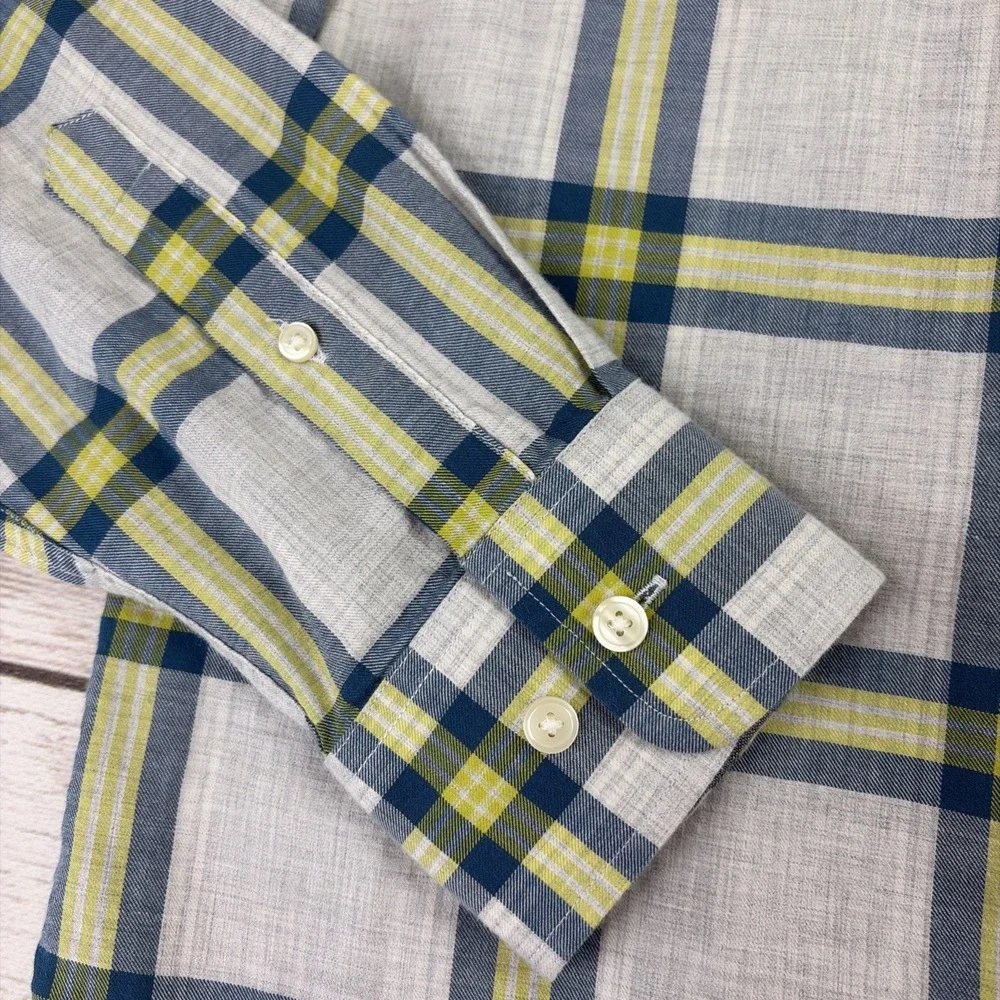 Banana Republic Men's M Soft Wash Long Sleeve Shirt Slim Fit Blue Yellow Plaid